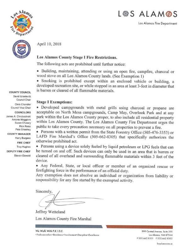 Los Alamos.Stage 1 Restrictions.04.2018
