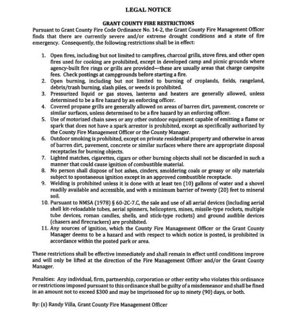 Grant County Fire Restrictions