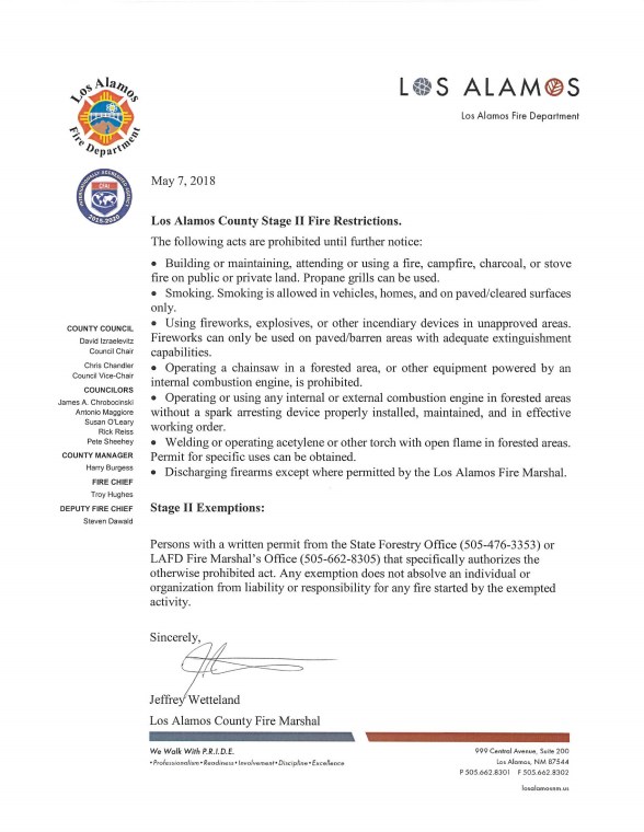 Stage II Fire Restrictions Los Alamos