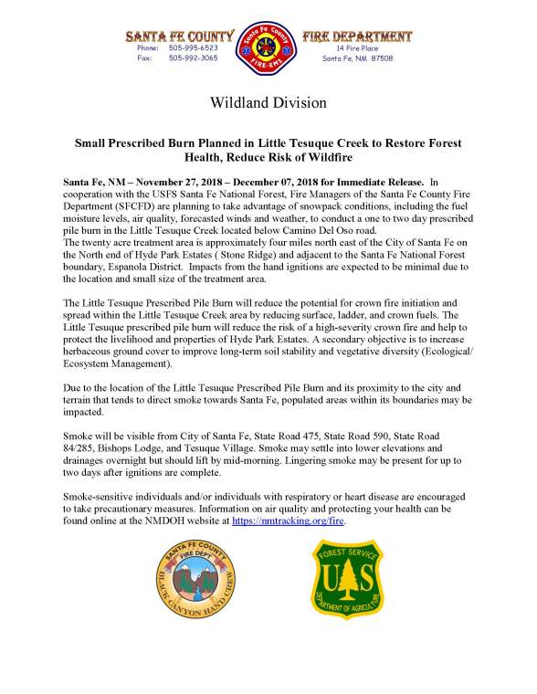 Little Tesuque Pile Burn 2018 Notification