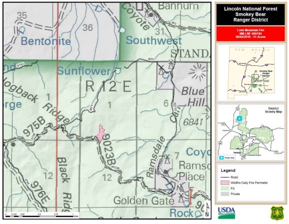 The Lone Mountain Fire perimeter comes off the 9023B road and extends north, northeast.