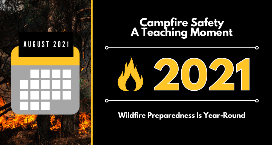 Campfire safety is a teaching moment - August graphic showing calendar