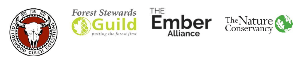Logos of Cottonwood Gulch Expeditions, Forest Stewards Guild, the Ember Alliance and the Nature Conservancy