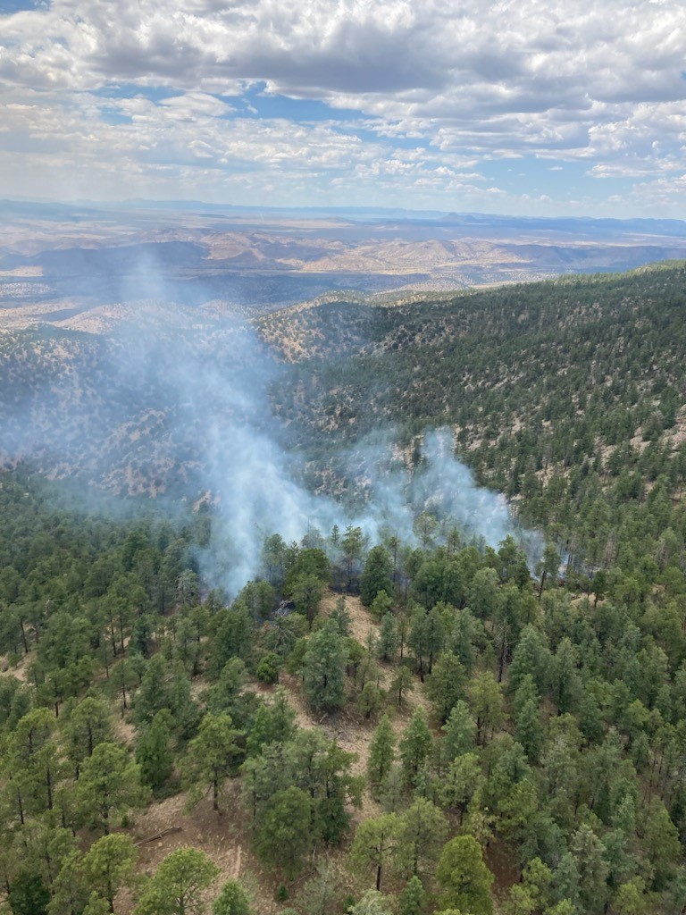 Aireal Photo of New Wildfire Start – Hardy Fire on the Magdalena Ranger District of the Cibola National Forest & National Grasslands – July 14, 2023 FS Photo by USFS Salmon Rappelers – Luke Livingston
