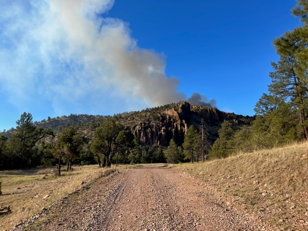 Photo on July 23, 2023 of the Magdalena Ranger District - Hutchinson Wildfire taken from Forest Service Road 478 on the Cibola National Forest & National Grasslands.