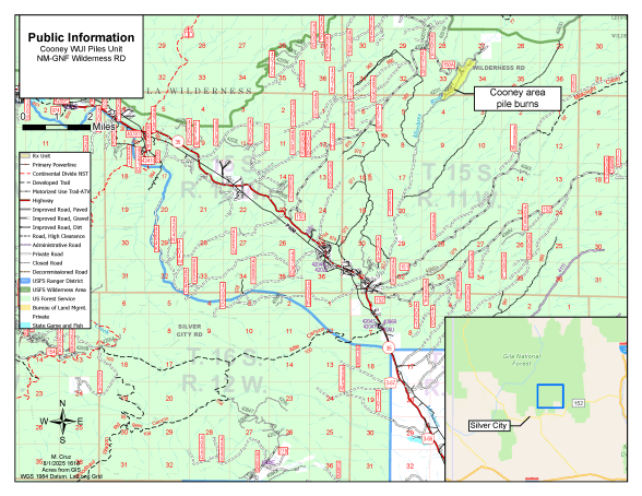 Map showing area between Lake Roberts and Mimbres where the Cooney pile burns will take place