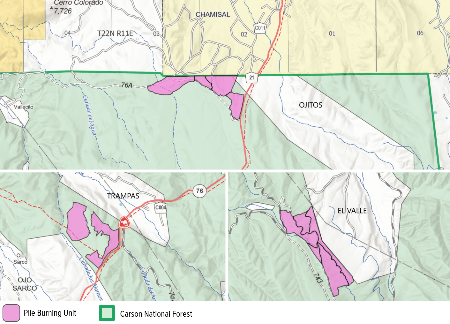 Collage of maps showing pile burning locations.