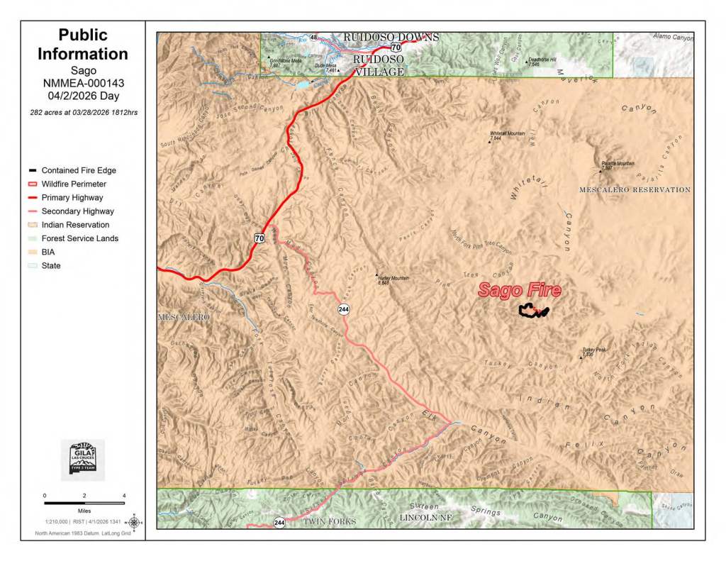 A map shows the footprint of the Sago Fire relative to the various land agencies. The map shows highways and canyons, and the fire perimeter is indicated in black and red lines.