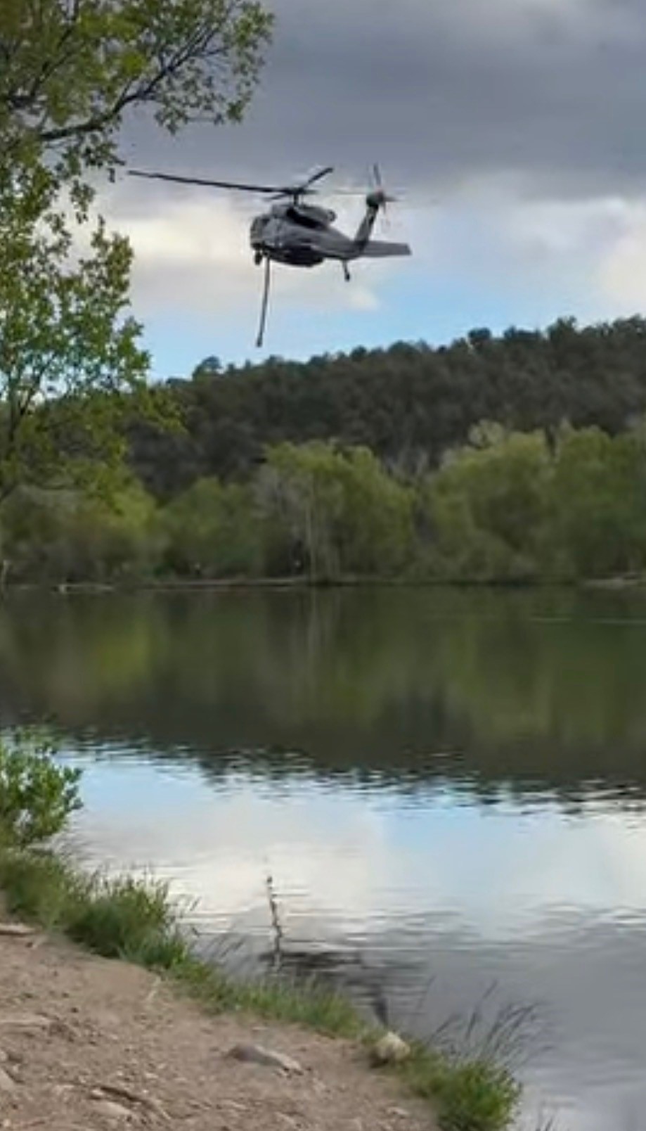 Helicopter dipping water out of Monastery Lake