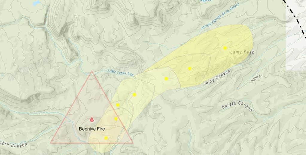 Map showing the approximate fire area. 